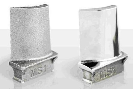 21. ábra Lézer szinterezéssel előállított turbinalapát polírozás előtt és után (http://www.additive3d.com/faq/faq220.