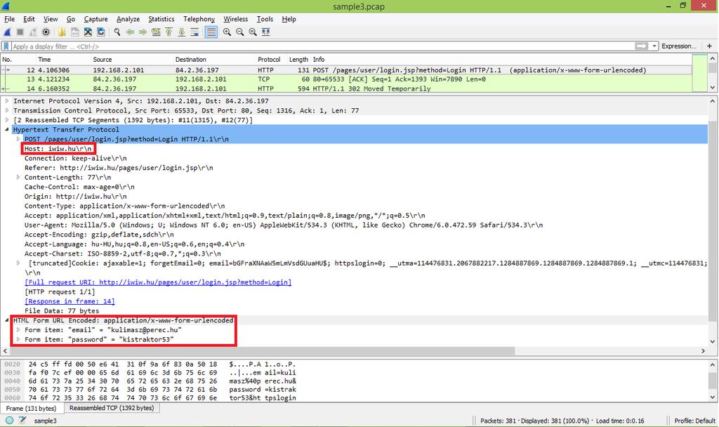 Wireshark leleplezés