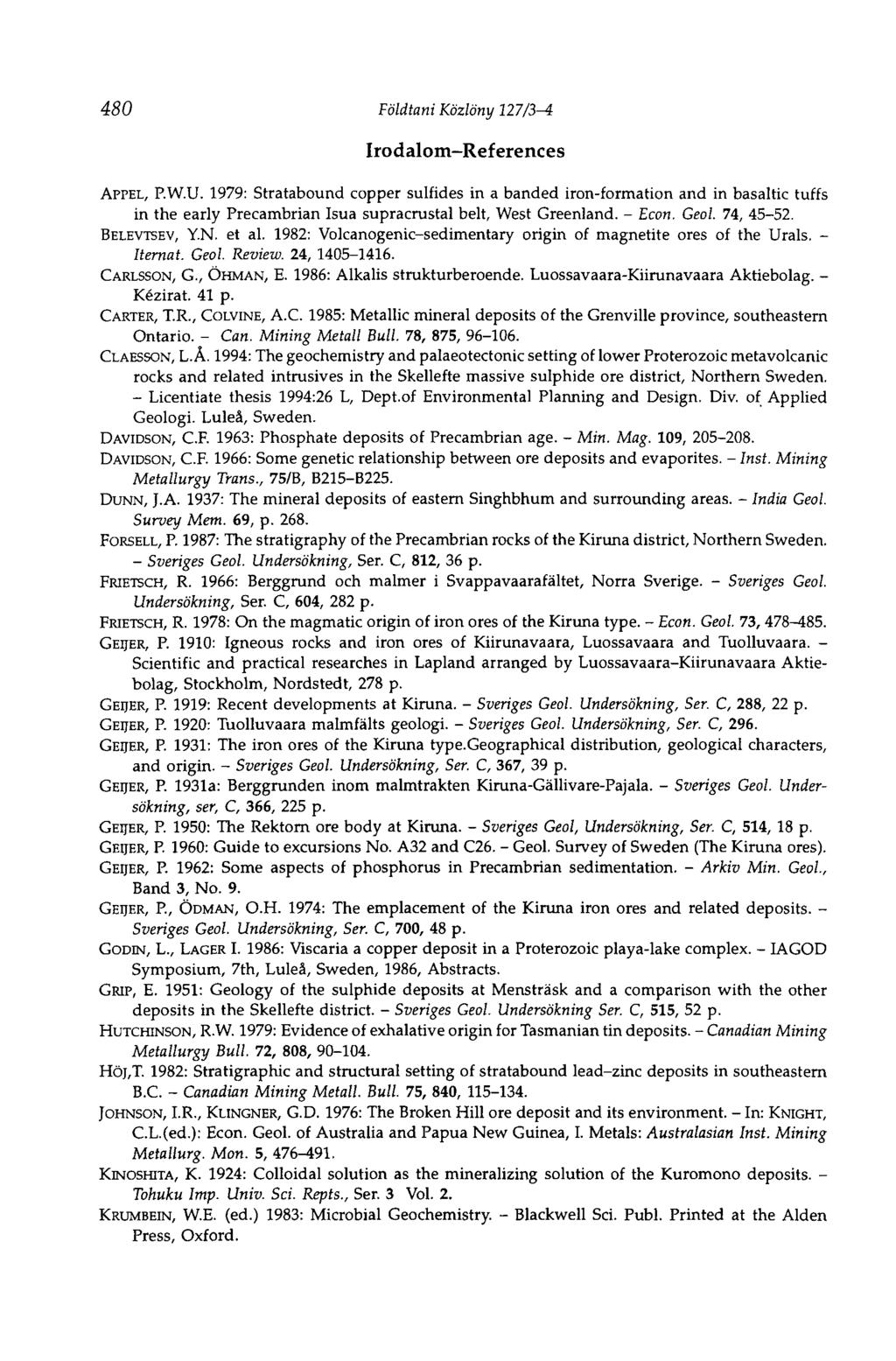 480 Földtani Közlöny 227/3-í Irodalom-References APPEL, P.W.U.