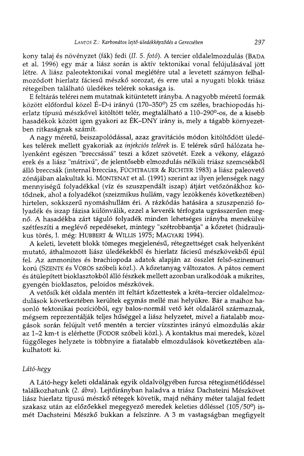 LANTOS Z.: Karbonátos lejtő-üledékképződés a Gerecsében 297 kony talaj és növényzet (fák) fedi (II 5. fotó). A tercier oldalelmozdulás (BADA et al.
