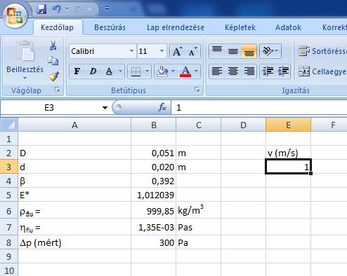 Az iteráció menete excelben: 1) Írjuk be az ismert adatokat