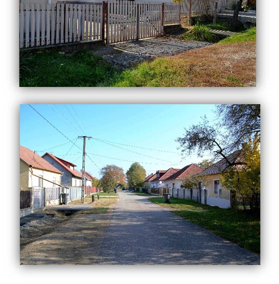 Az azonos tömegarányokkal bíró épületek oldalhatáron álló előkertes telepítésük révén rendezett utcaképi látványt nyújtanak.