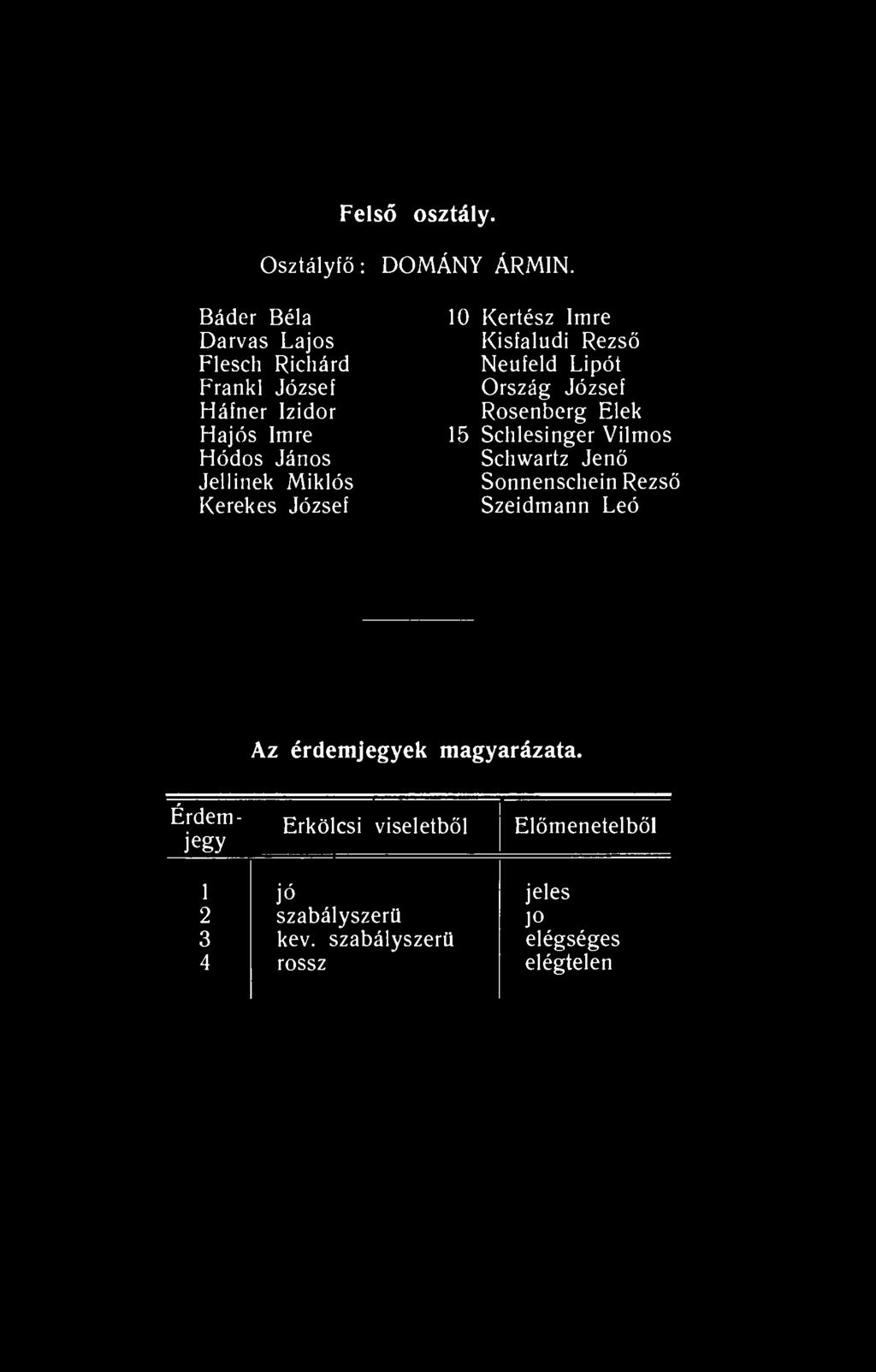 Felső osztály. Osztályfő: DOMÁNY ÁRMIN.