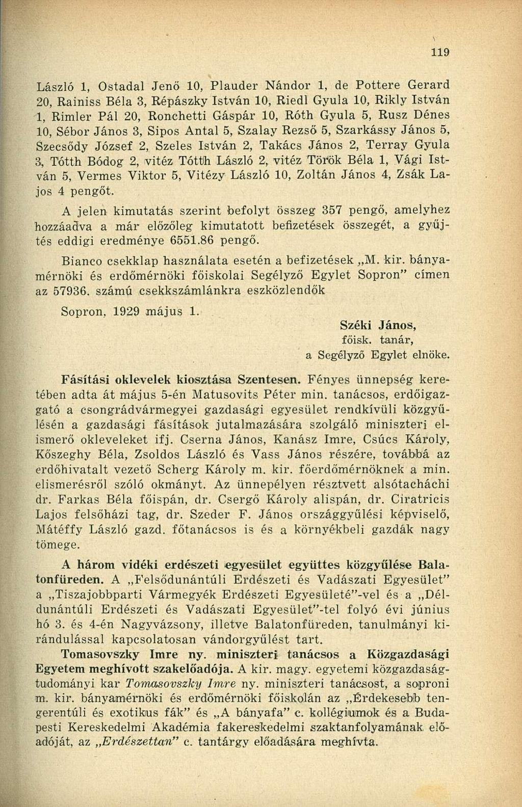 László 1, Ostadal Jenő 10, Plauder Nándor 1, de Pottere Gerard 20, Rainiss Béla 3, Répászky István 10, Riedl Gyula 10, Rikly István 1, Rimler Pál 20, Ronchetti Gáspár 10, Róth Gyula 5, Rusz Dénes 10,