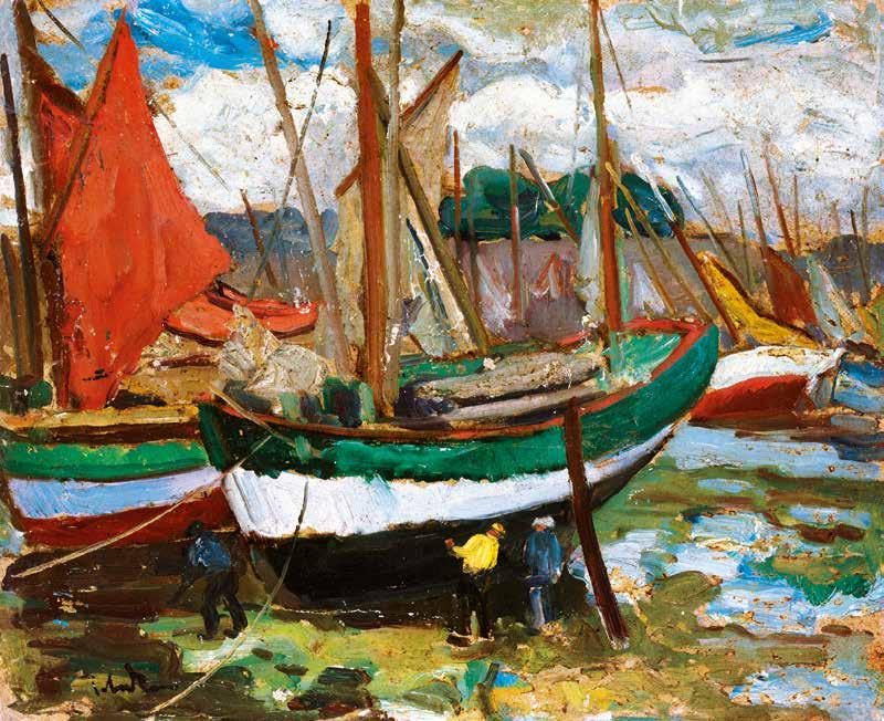 10 9 9 n Hegedűs László (1870-1911) Olasz kikötő vitorlásokkal, 1905 Italian Port with Sailing Boats, 1905 48 x 53,5 cm Jelezve balra lent Signed lower