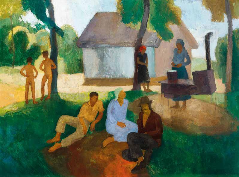 189 190 189 n Egry József (1883-1951) Rönk görgetők Logs Scrollers 47,5 x 68,5 cm Olaj, karton Oil on cardboard Jelezve jobbra lent Signed