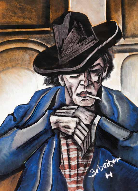 196 197 196 n Scheiber Hugó (1873-1950) Fehérgalléros férfi Man with White Collar 50 x 41 cm Vegyes technika, papír Mixed technique on paper Jelezve jobbra
