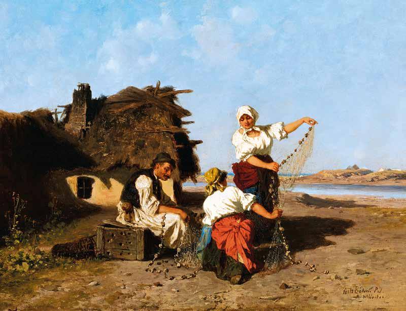 Böhm Pál München 20 n Brodszky Sándor (1819-1901) Balatoni táj a Badacsonnyal Szigliget felől, 1870-es évek Landscape by lake Balaton, 1870s 26 x 40,5 cm Olaj,