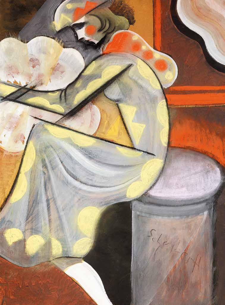 53 53 n Medveczky Jenő (1902-1969) Ihlet, 1949 Inspiration, 1949 55,5 x 78,5 cm Olaj, falemez Oil on board Jelezve jobbra lent Signed lower