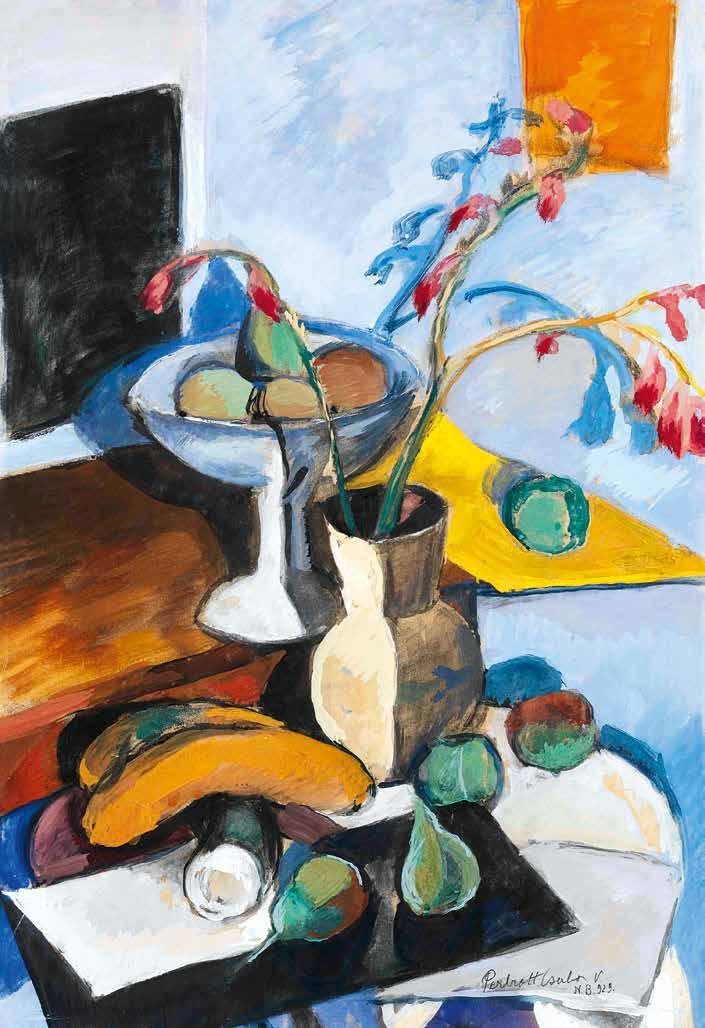65 66 n Perlrott Csaba Vilmos (1880-1955) Csendélet körtékkel, 1929 Still-Life with Pears, 1929 65 n Vass Elemér (1887-1957) Műtermi csendélet, 1934 Studio Still-Life, 1934 39,5 x 49,5 cm Olaj, fa