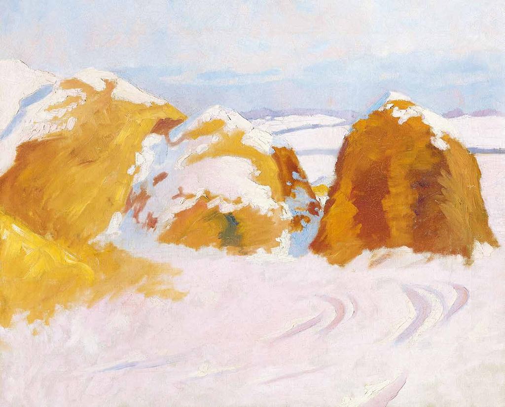 97 n Iványi Grünwald Béla (1867-1940) Havas napsütötte kazlak, 1900-as évek eleje Snowy Sunlit Haystacks, early