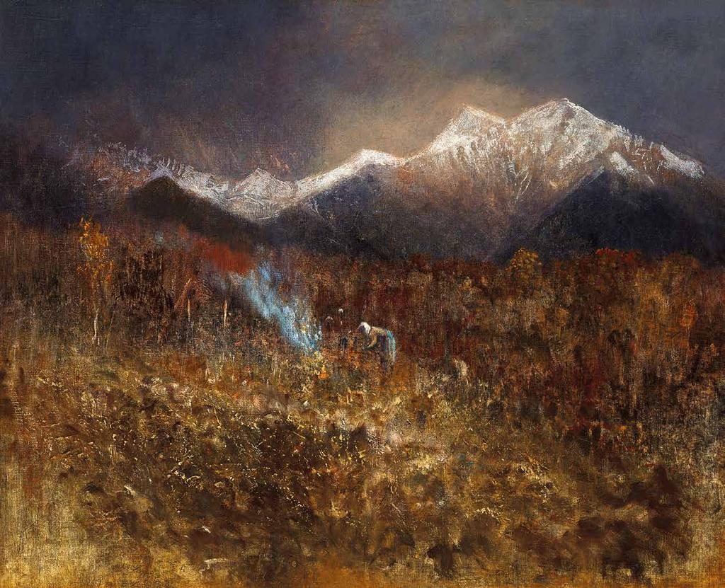 114 n Mednyánszky László (1852-1919) Tűzrakás (Tátrában) Building a Fire (In the Tatras) 55 x 68,5 cm Jelzés nélkül Unsigned Kikiáltási ár: 2