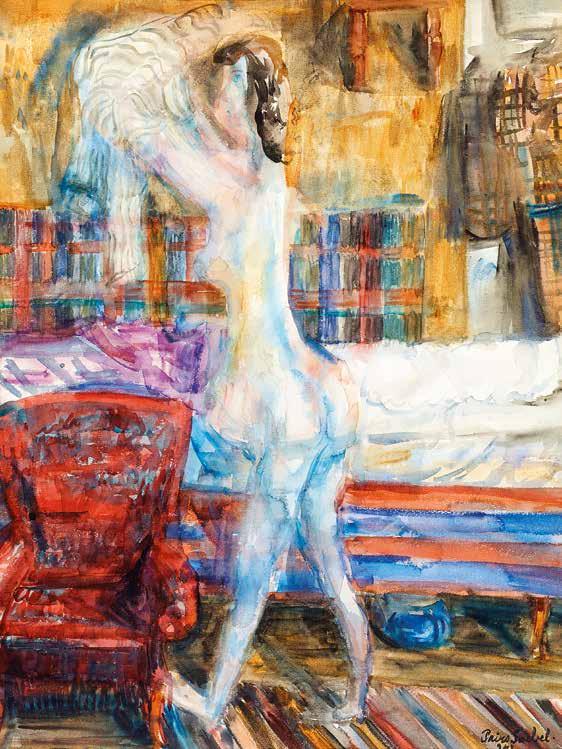 Szentendre Művészet Malom 116 n Czóbel Béla (1883-1976) Műterem órával és tükörrel Studio with Clock and Mirror 92 x 73 cm Olaj, karton Oil on cardboard Jelezve jobbra lent