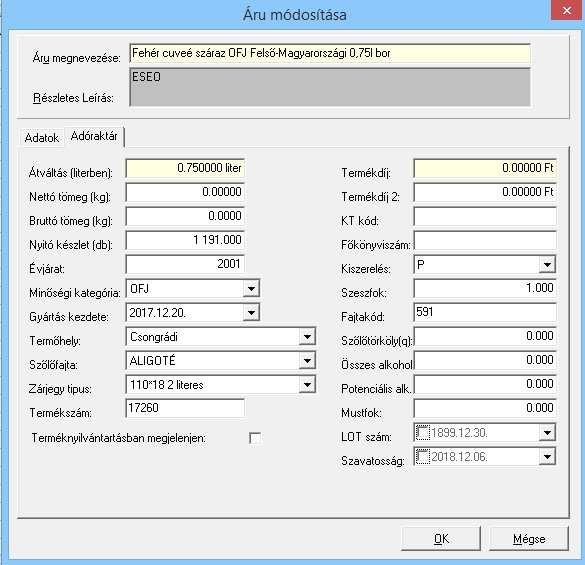 A gépi cikkszámát a program automatikusan adja nem engedi változtatni 1.1.1.8.A Private cikkszám mezőbe bármilyen betű és szám kombinációt adhatunk 1.1.1.9.Áfa kulcsát 1.1.1.10.Haszon kulcsát 1.1.1.11.