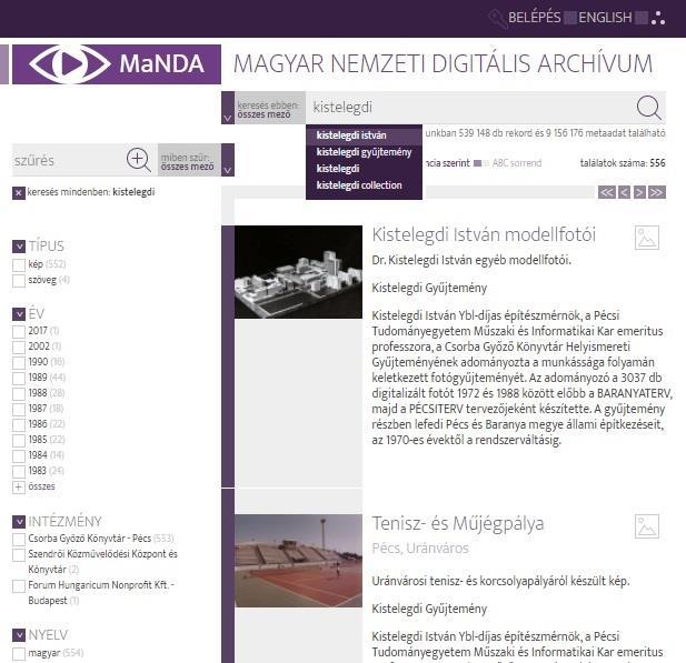 MaNDA aggregációs adatbázis Felhasználóbarát magyar és angol nyelvű felület Akadálymentesített felület Responsive design Suggestive search