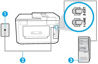 A nyomtató beállítása hangposta-szolgáltatás esetén 1. A nyomtatóval kapott telefonkábellel kösse össze a telefonvonal fali csatlakozóját a nyomtató hátoldalán található, 1-LINE feliratú aljzattal.