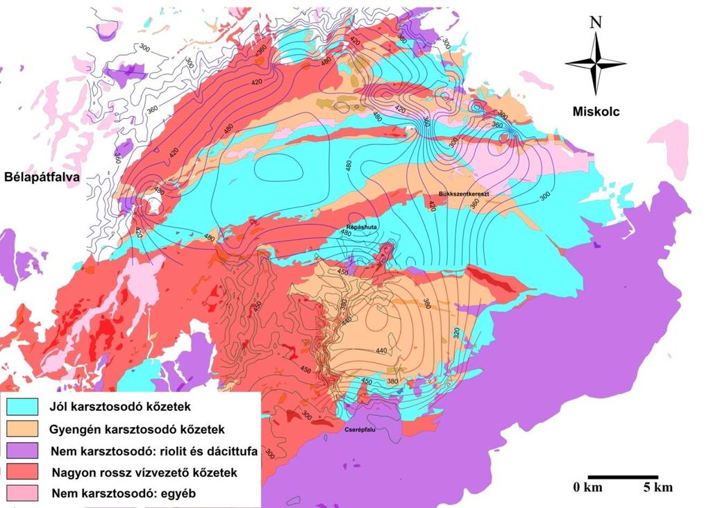 Ezen kérdés tisztázása érdekében következő lépésként külön-külön megszerkesztettem az északi Bükk, a DNy-i, valamint a DK-i területek karsztvíz-domborzati térképét, mely a 36.