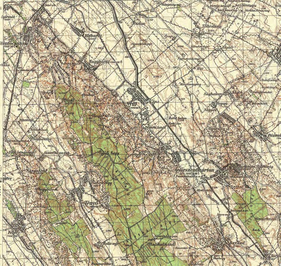 18 Catastrum 4. évfolyam (2017), 4. szám, 3 20. A Sokoró dombvidék három vonulatának északi vége Ménfőcsanak és Nagyécs között az 1943-ban kiadott 1:50 000 méretarányú topográfiai térképen.