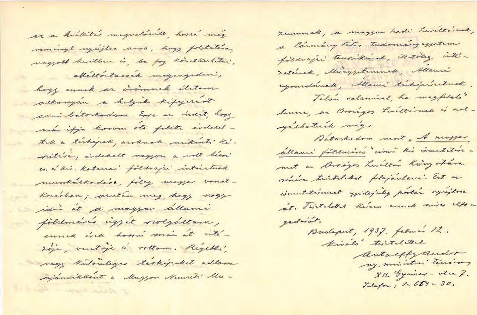 22 Catastrum 4. évfolyam (2017), 4. szám, 21 35. Antalffy Andor levele az Országos Levéltárnak, 1937. február 12. (MNL OL, Y 1 145/1937.