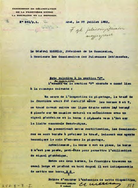 Suba János: Az Állami Földmérés szerepe a trianoni határok kijelölésében, kitűzésében 57 közötti 22 km-es határszakasz a Nagykövetek Tanácsának 1923.