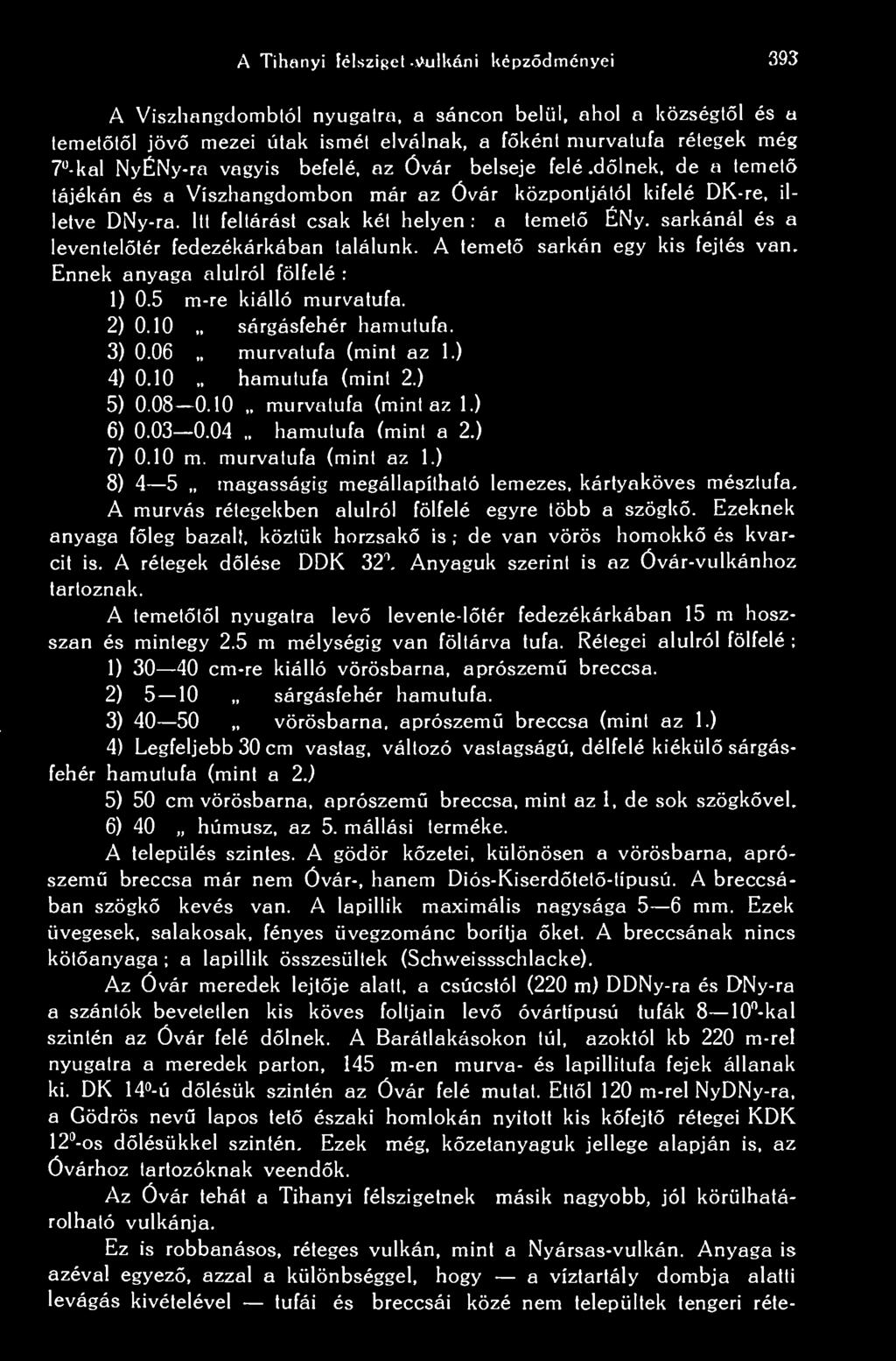 A Tihanyi félsziget Vulkáni képzdményei 393 A Viszhangdomblól nyugatra, a sáncon belül, ahol a községtl és a temettl jöv mezei utak ismét elválnak, a fként murvalufa rétegek még 7 -kal NyÉNy-ra