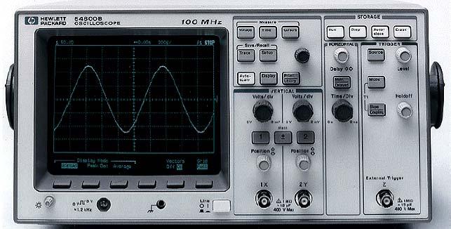 Oszcilloszkóp ( HP54600 ) Auto-scale (Panic button) Setup:... Default Status line Softkey GND Probe-adjust signal out Power ON/Off Scope (graphic voltmeter).