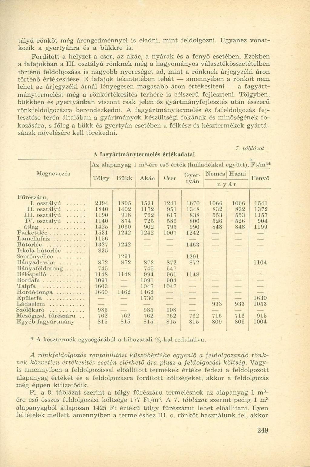 tályú rönkö t me g árengedménnyel i s eladni, min t feldolgozni. Ugyane z vonat - kozik a gyertyánr a é s a bükkr e is. Fordított a helyze t a cser, a z akác, a nyarak é s a feny ő esetében.