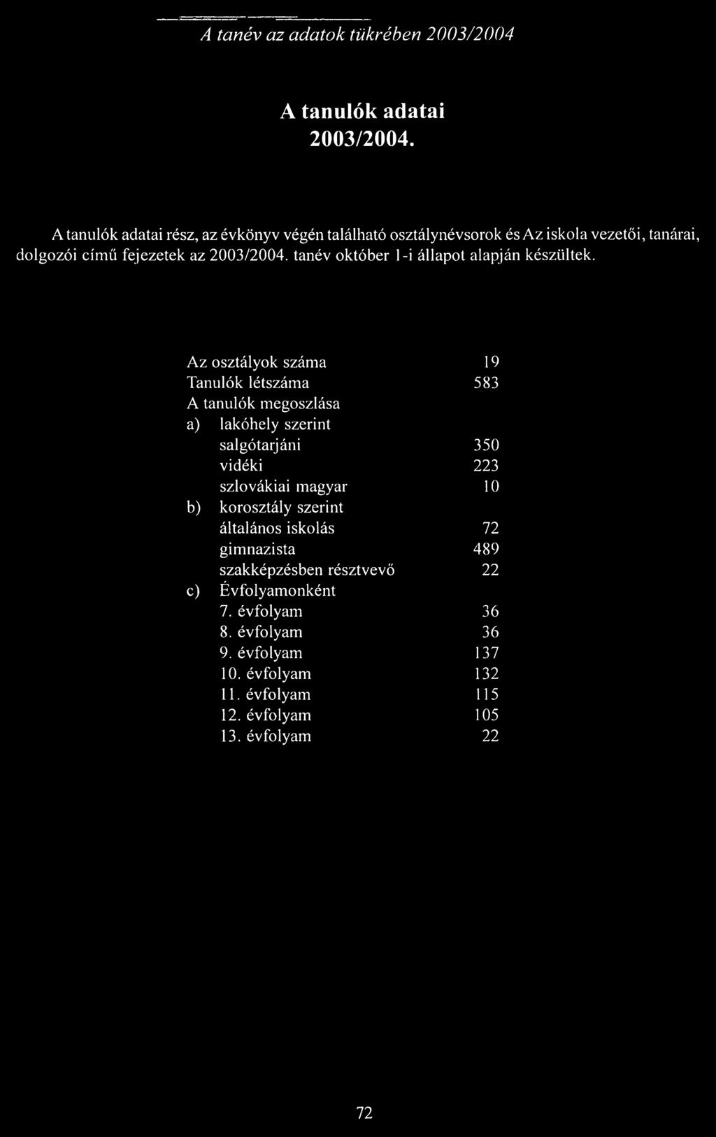 tanév október 1-i állapot alapján készültek.