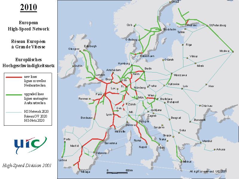 A világ nagysebességű vasútvonalainak hossza Földrész Üzemben lévő [km] Építés alatt [km] Tervezés alatt Összesen [km] [km] Európa 3039 2556