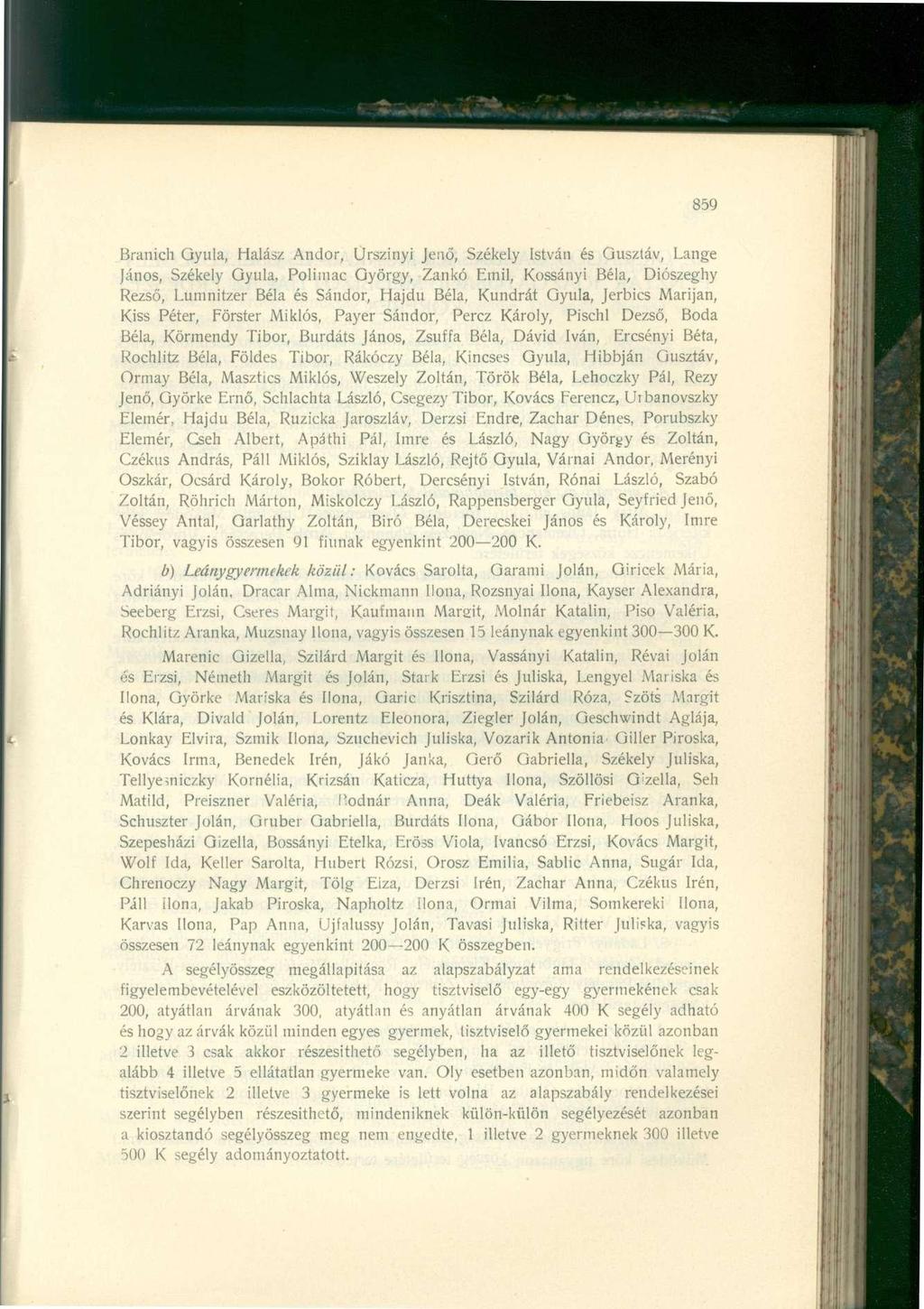 859 Branich Gyula, Halász Andor, (Jrszinyi Jenő, Székely István és Gusztáv, Lange János, Székely Gyula, Polimac György, Zankó Emil, Kossányi Béla, Diószeghy Rezső, Lumnitzer Béla és Sándor, Hajdú