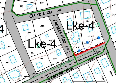 Az utca szélessége a Darázs utca vonaláig ~15,6 méter, a 878. hrsz.-ú ingatlan vonalában ~20,9 méter, a 875. hrsz.-ú ingatlan mellett pedig ~25,7 méter széles.