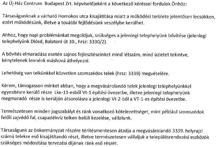 Diósd város településrendezési eszközeinek részleges módosítása, 2018. 3.6.2. SZÁ-2. számú módosítás: A 3330/2. hrsz.-ú, a Balatoni út és a Homokos utca sarkán fekvő földrészlet Új Ház Centrum Zrt.
