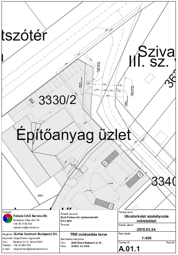Diósd város településrendezési eszközeinek részleges módosítása, 2018. A SZT-n a 3330/2. hrsz.