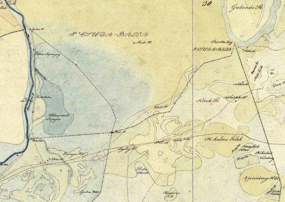 ábra. Nehezen értelmezhetô jelkulcsú (színezésû) térkép, melynek további hiányossága a térkép bal felsô részén lévô terület elmaradt térképezése.