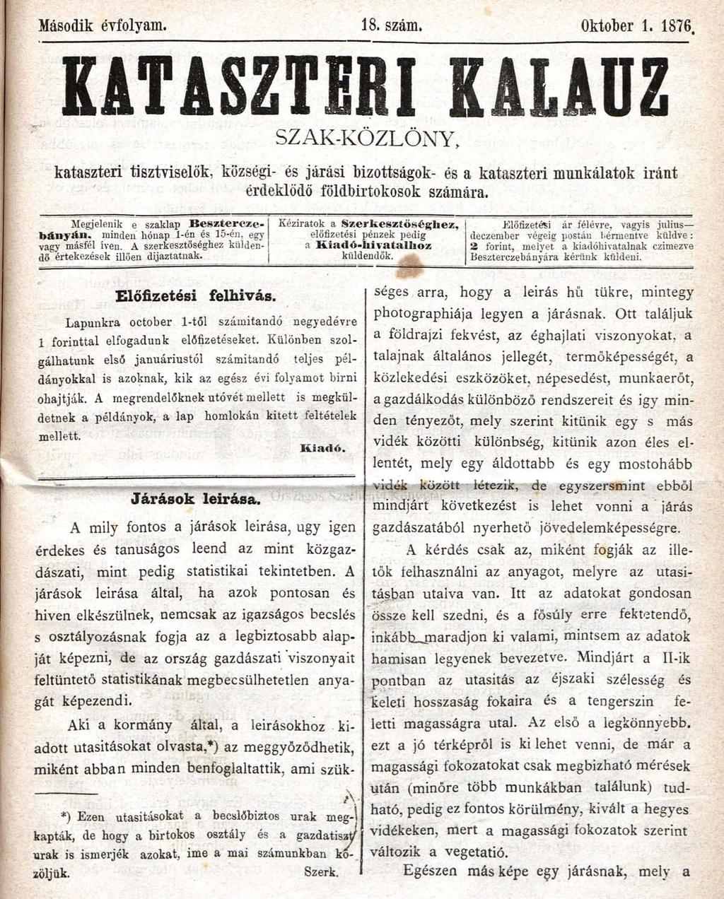 Második éyfolyain. 18. szám. Október 1. 1876.