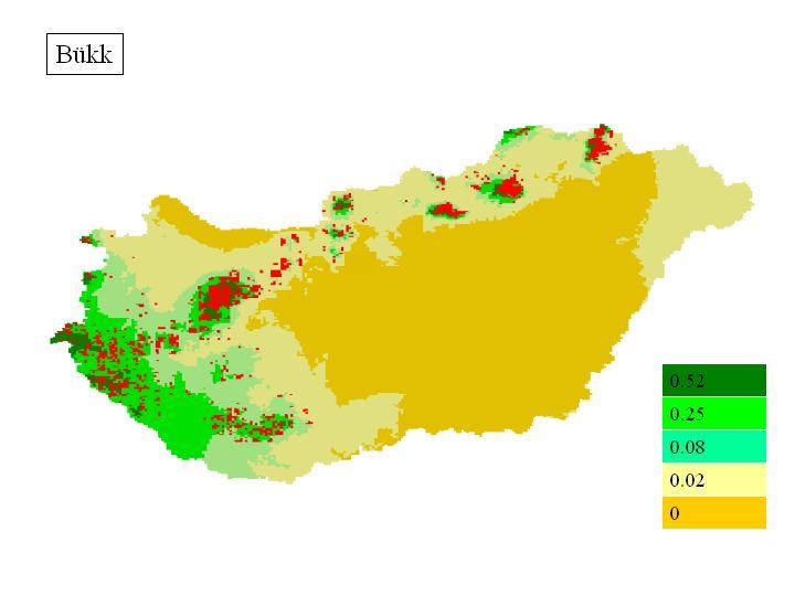 A jelenlegi projekt során elsősorban a bükk által dominált erdőtípus elterjedésével foglalkoztunk részletesebben, mivel a bükk klímaérzékenysége közismerten nagy.