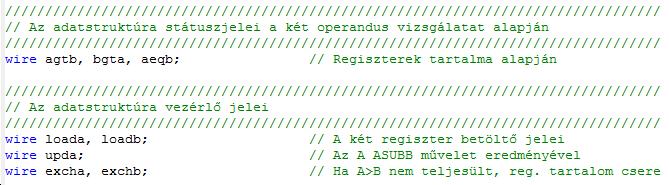 A bemeneti multiplexereket nem rajzoltuk fel külön, a bemeneti források közül választó vezérlőjeleket azonban azonosítottuk (loada, excha, upda, ill. loadb, exchb).