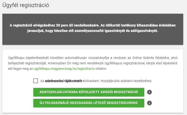 Ezt követően az Ügyfél regisztráció ablak jelenik meg.