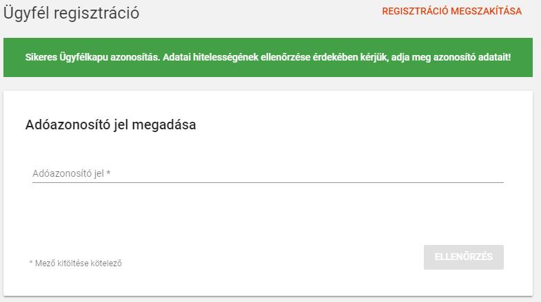 10.2 Ügyfélkapus belépés Ábra: Ügyfélkapu bejelentkezési felületet Amennyiben a regisztráció folyamán a felhasználó nincsen bejelentkezve az ügyfélkapus fiókjába, akkor a rendszer automatikusan az