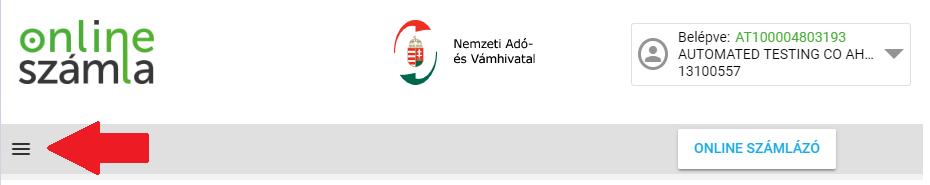12 Menütérkép/főmenü A Bejelentkezés az alkalmazásba című fejezetben található lépések után az Online Számla rendszer kezdőlapja az alábbi képen látható.