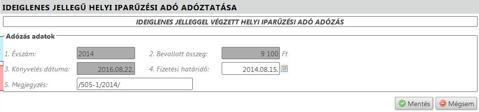 7. Ezt követően jelenik meg az adóztatási felület a