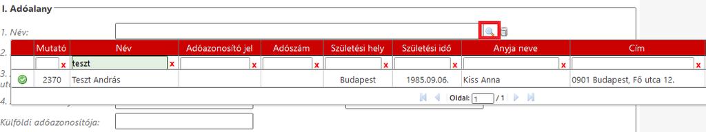 Következő lépés az adóalany adózói törzs összerendelése: A II.