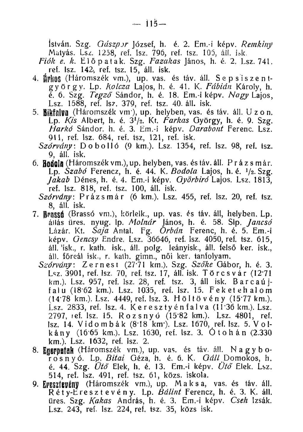 ils István. Szg. Qászpor József, h, é. 2. Em.-i képv. Retnkiny Mátyás. Lsz. 1258, ref. lsz. 796, ref. tsz. 105, áll. Ele. Fiók e. k. Élőpatak. Szg. Fazakas János, h. é. 2. Lsz. 741. ref. lsz. 142-, ref.