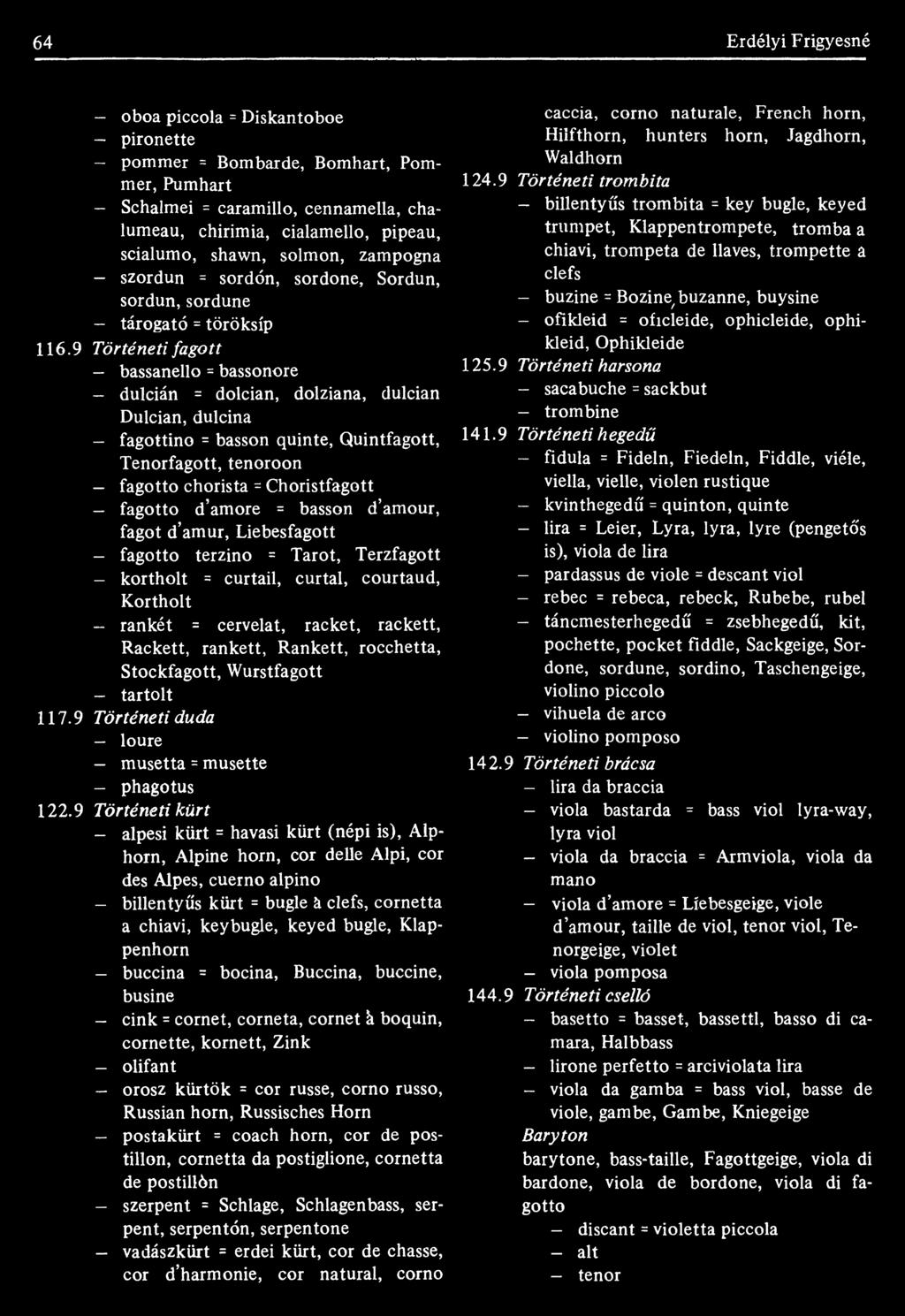 9 Történeti fagott - bassanello = bassonore - dulcián = dolcian, dolziana, dulcian Dulcian, dulcina - fagottino = hasson quinte, Quintfagott, Tenorfagott, tenoroon - fagotto chorista = Choristfagott