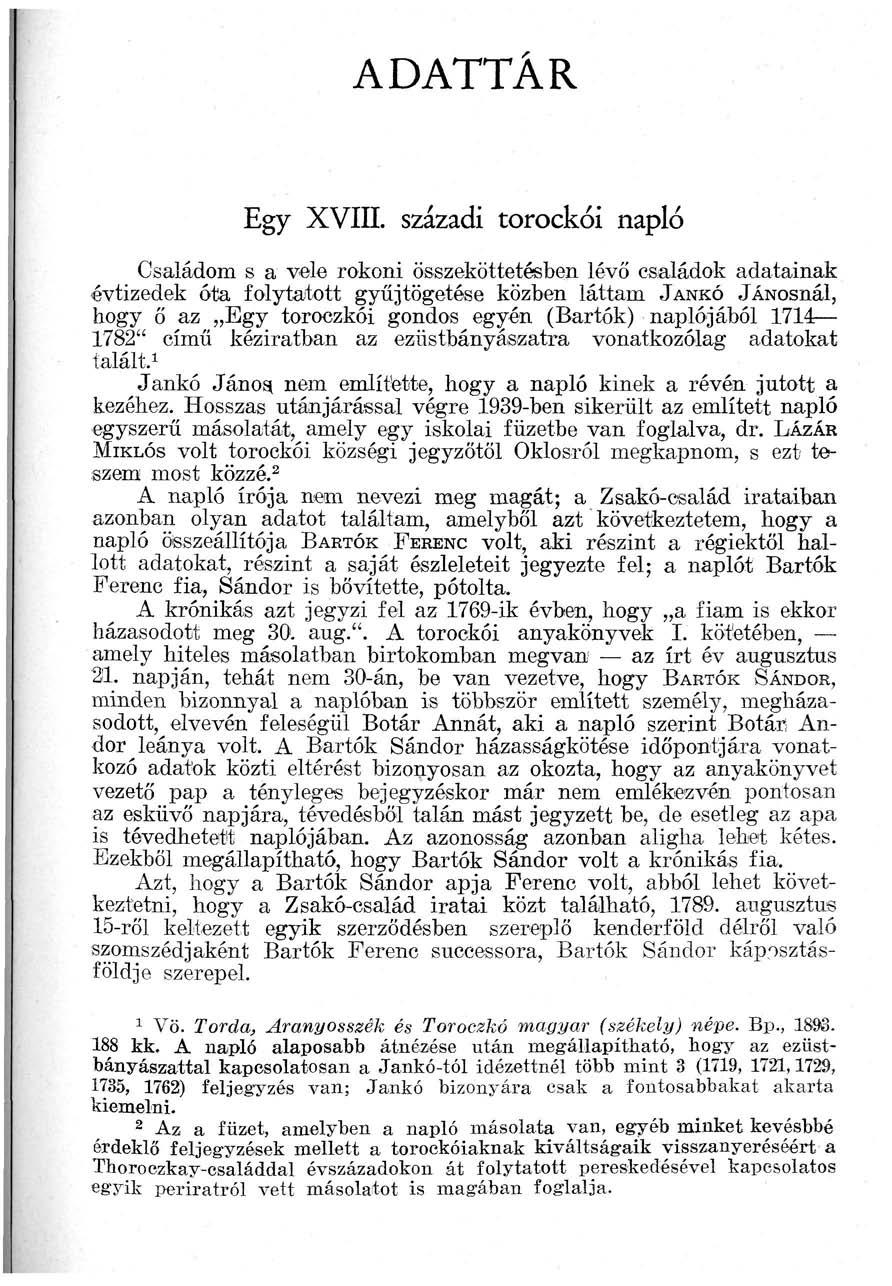 ADATTÁR Egy XVIII.
