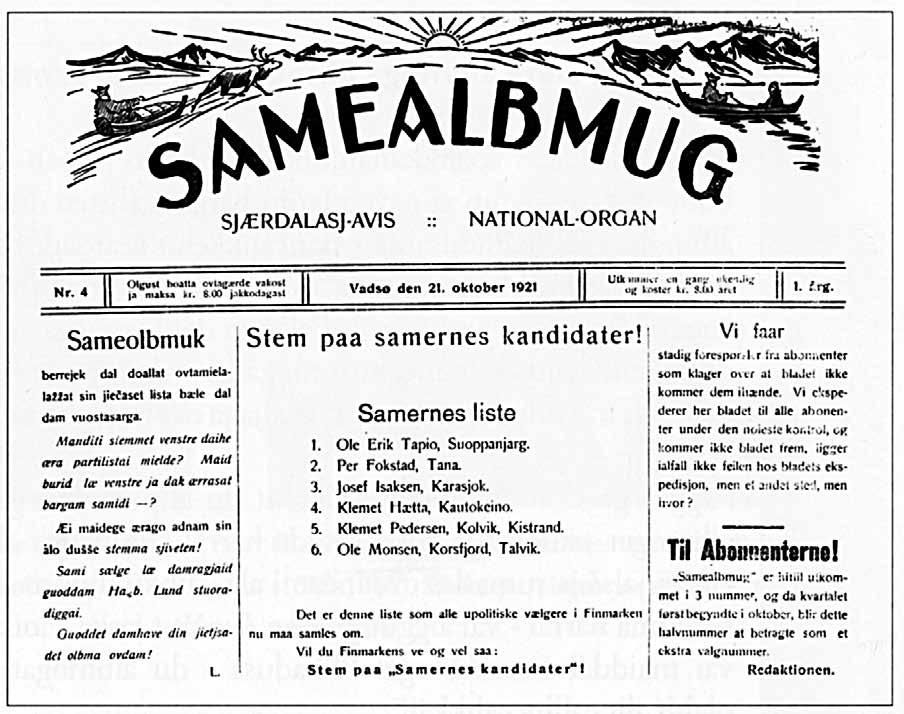 Finnmárkku sámelisttu Samernes liste evttohasat stuorra diggeválgii 1921.