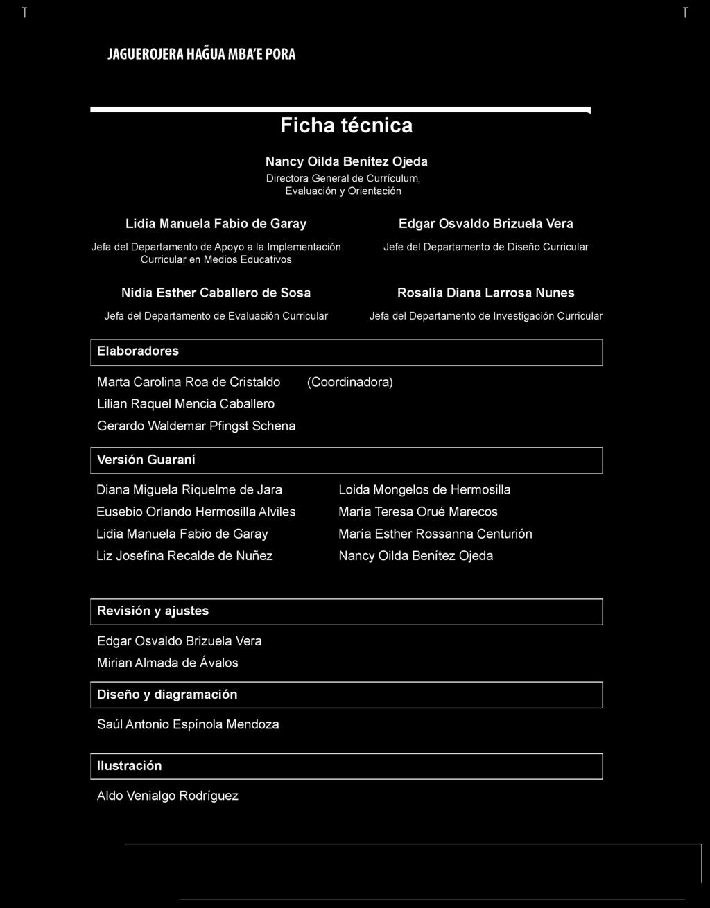 Lidia Manuela Fabio de Garay Liz Josefina Recalde de Nuñez Loida Mongelos de Hermosilla María eresa Orué Marecos María Esther Rossanna Centurión Nancy Oilda