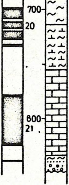 becsült tengermélysé(j A millió év skála csak tájékozódás céljára szerepel itt /részletesen az Sv-1. fúráshoz a 6. ábrán/. A rétegsoroknál alkalmazott jelek: 1.kavics 2.homok 3.agyag á.márga 5.