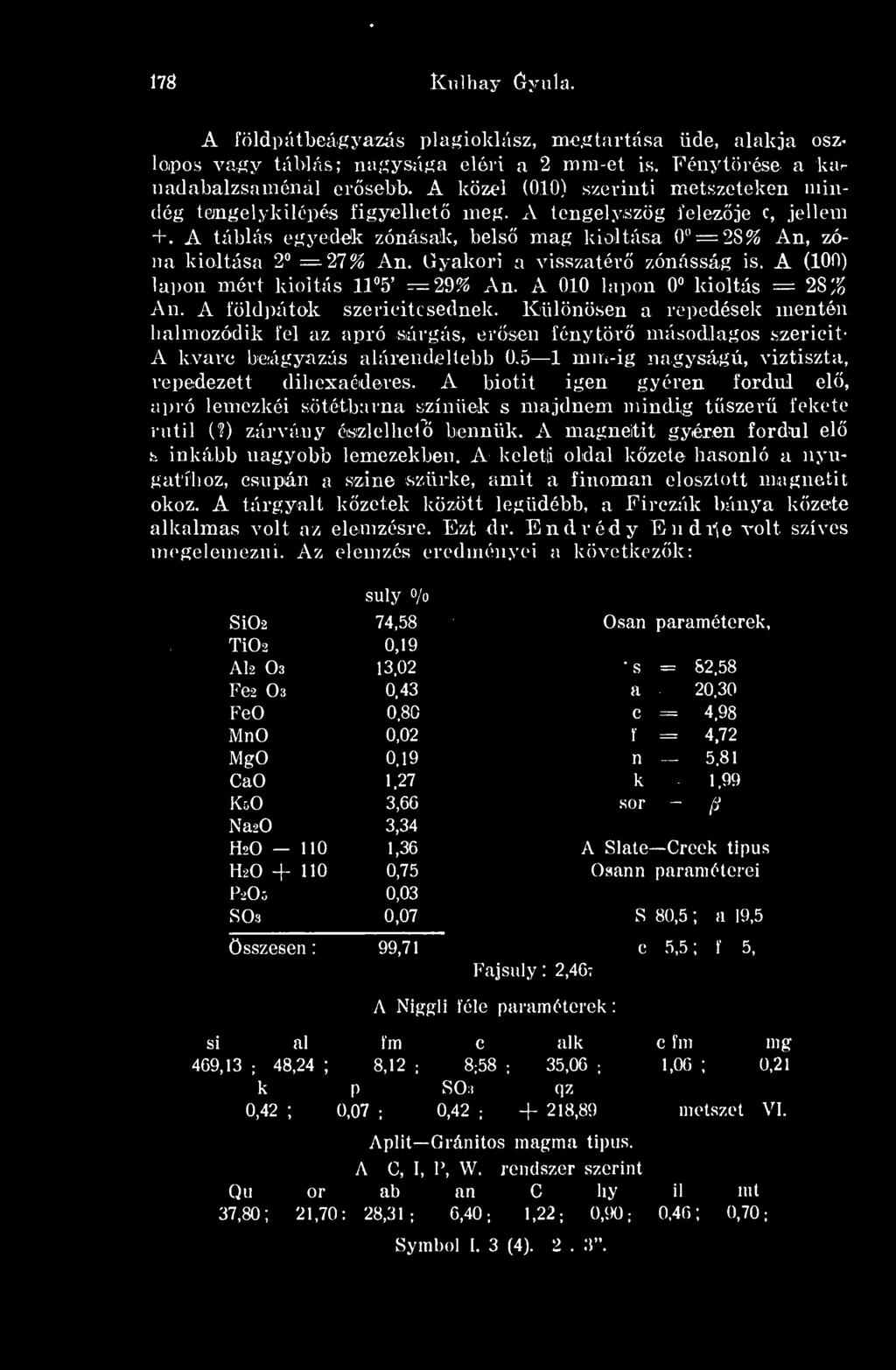 Gyakori a visszatér zónásság is. A (100) lapon mért kioltás 11 5 =29% An. A 010 lapon 0 kioltás = 28 % An. A földpátok szericitesednek.