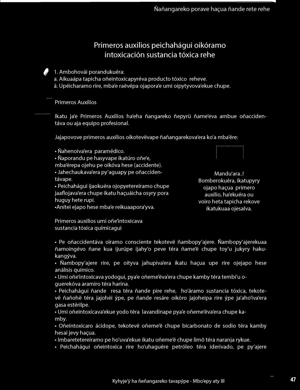 Primeros Auxilios Ikatu ja'e Primeros Auxilios ha'eha ñangareko ñepyrü ñame'eva ambue oñacciden- táva ou aja equipo profesional.